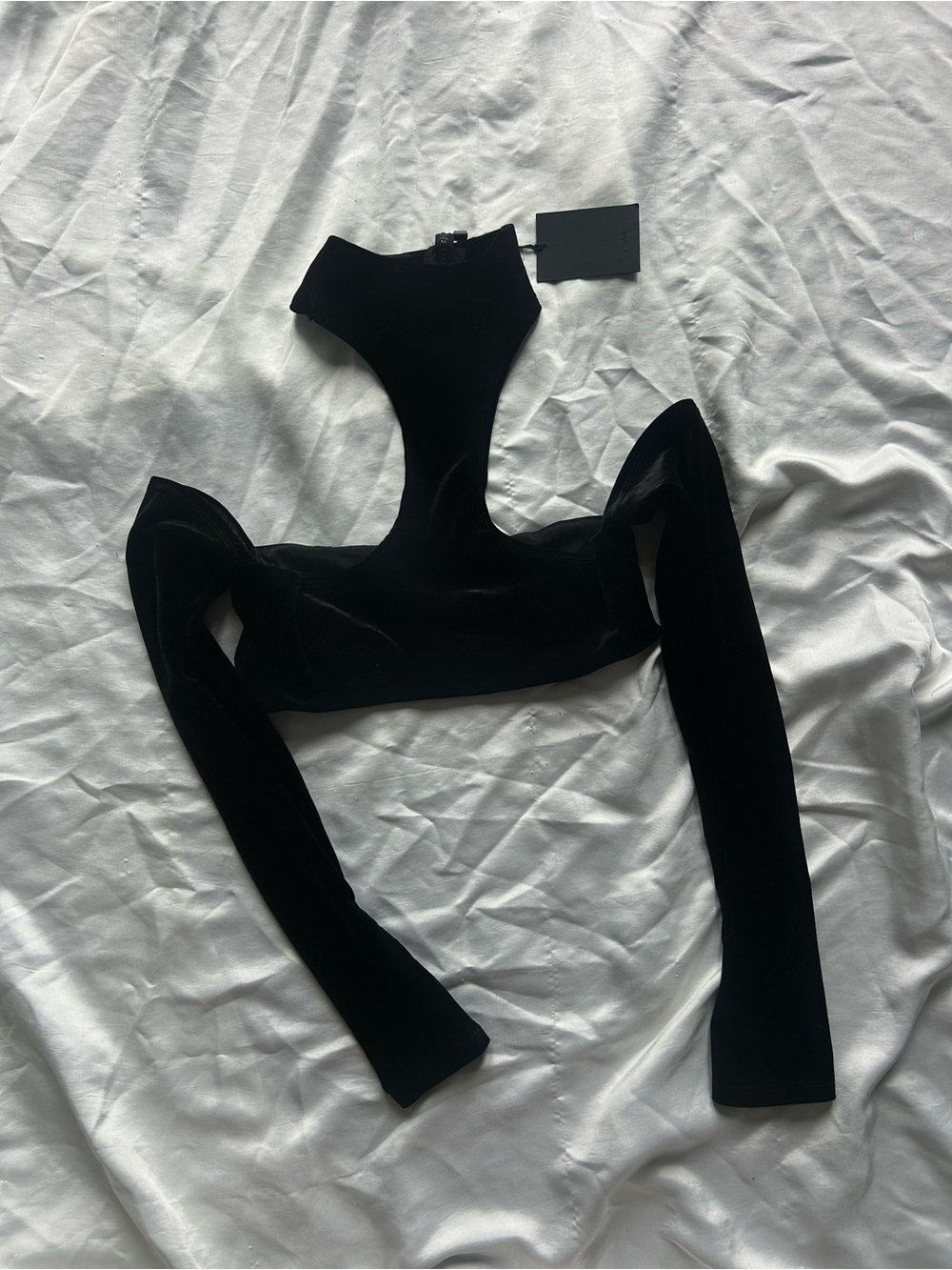 NBD Black Velvet Cutout Long Sleeve Crop